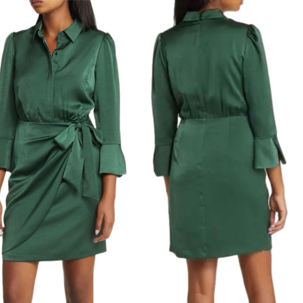 NWT Vince Camuto mini satin shirt dress in Emerald Size 16